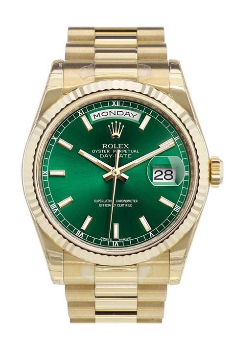 rolex day date green face|rolex day date 36 mm.